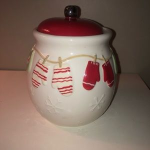 White Hallmark MittensCookie Jar with red& green accents!